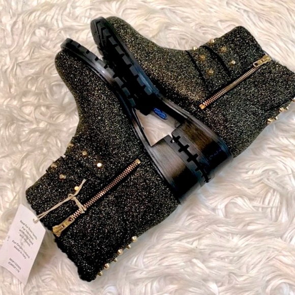 ROSS & SNOW Handmade in Italy leather sparkly gold goldtone studs ankle bootie - Picture 4 of 13